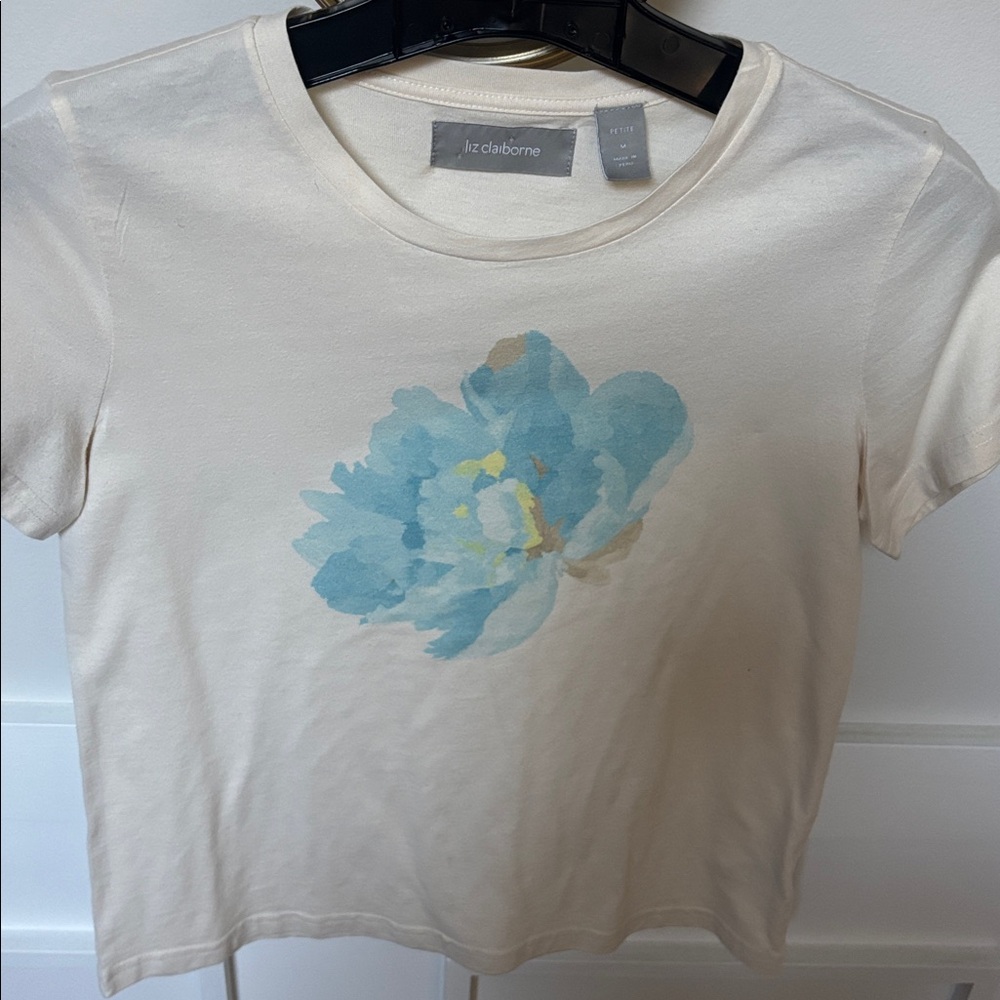 Liz Claiborne Ivory Tee with Sky Blue Floral